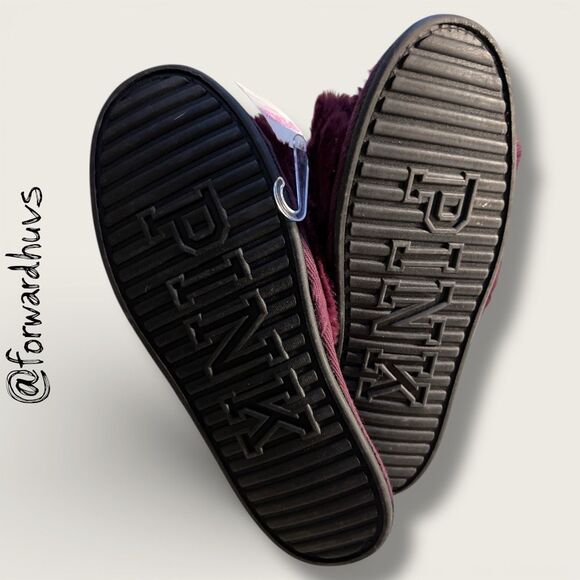 Victoria’s Secret PINK Fuzzy Slide Slippers – Purple – Silver Dog Logo – Size S/ - Picture 4 of 10